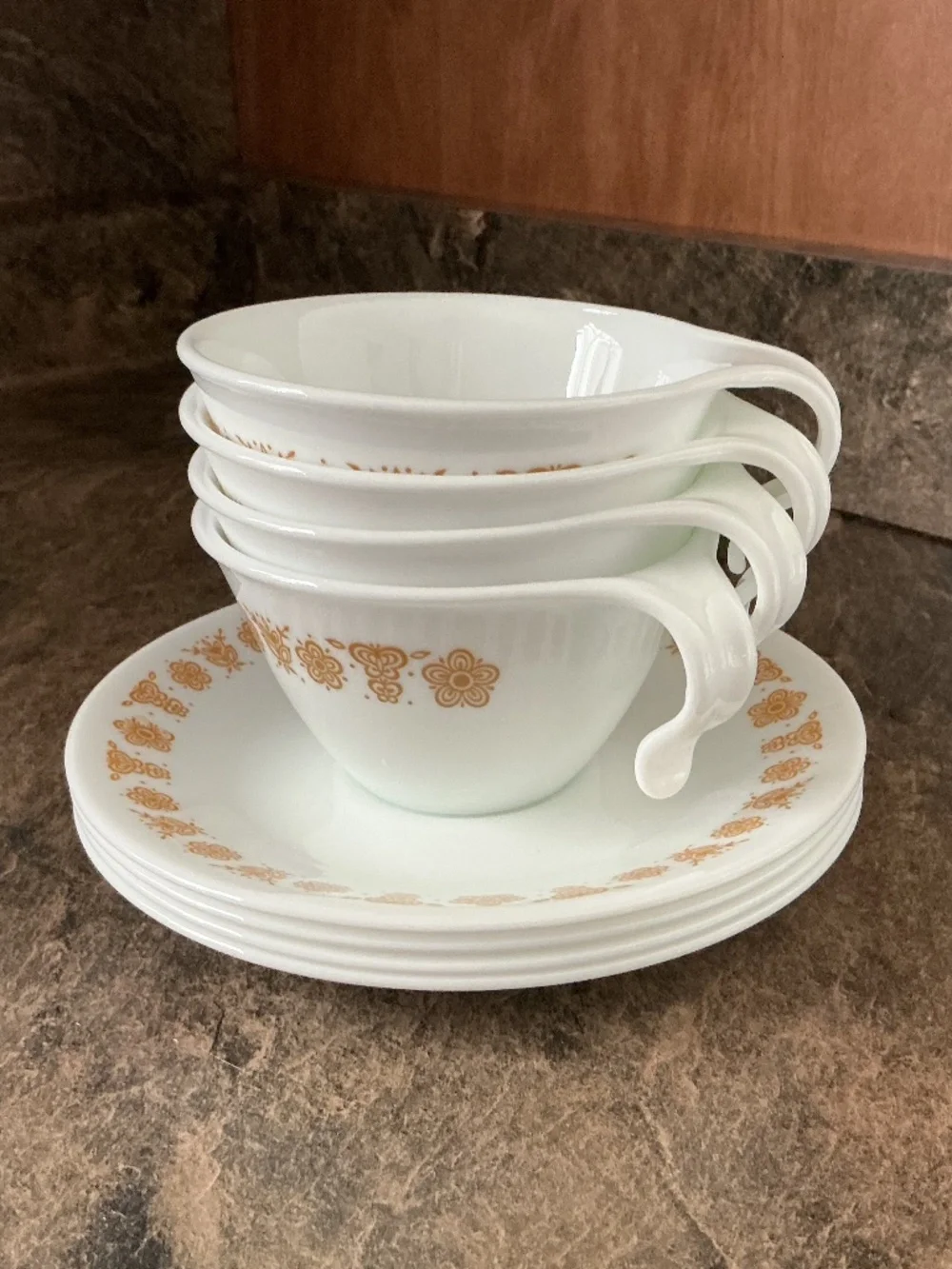 Lot of Vintage Corelle Butterfly Gold Cups and Saucers